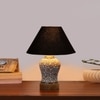Devansh Conical Black Cotton Shade Lamp With Wood & Mosaic Glass Base For Decoration/Office/Home/Gifting/Study For Decoration/Office/Home/Gifting/Study -(10X10X14.5) Inches -A