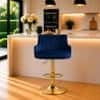 Doe Buck Oliver Adjustable Velvet Bar Stool in Blue Colour with Gold Base
