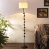 Ace White Natural Fiber Floor Lamp with Black Iron Base