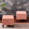 Slub Jacquard Wooden Seating Stool in Orange Color Set of 2