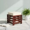 Houston Sheesham Wood   Square Set of 2 Stools in HONEY FINISH   Jute White Cushion
