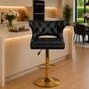 Doe Buck Verona Faux Leather Adjustable Bar Stool in Black Colour with Gold Base