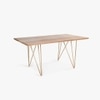 Art Deco Solid Wood 6 Seater Dining Table in Natural & Brass Finish