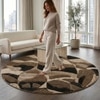 Handmade Round Wool Rug Modern Abstract Brown Beige 6 Feet Carpet