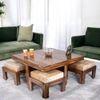 Blane Sheesham Wood 4 Seater Coffee Table Set In Teak Finish