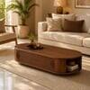 Orla Oval Sheesham Wood Grooved Coffee Table in Walnut Finish