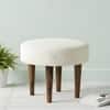 Nayla Soild Wood Stool with White Fabric upholestery & Teak Finish Legs