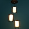 Eliante Hanging Lights, Champaign Glass Shade, Mild Steel And Wood, 3 Bulbs