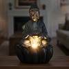 Black Fiber Glass Twilight Lotus Buddha Indoor Water Fountain