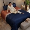 Stoa Paris 300TC UltrSatin King Size Bedsheet with 2 Pillow Covers Satin King Navy Blue Caramel