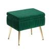 Doe Buck Ribbed Velvet Ottoman Stool in Green Colour with Gold Metal Legs