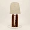 Ventus Brown Wooden Table Lamp with Yellow Printed Fabric Lampshade