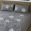 Grey & White Floral 400 TC Cotton Flat Super King Size Bedsheet With 2 Pilllow Covers
