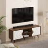 BLUEWUD Wilbrome Mini Engineering Wood Floor Standing TV Entertainment Unit Set Top Box Stand/TV Panel Cabinet with Shelves for Books & Decor Display Unit, Upto 55 Inches (Brown Maple & White)