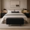 Doe Buck Luxury Boucle Storage Bench in Black Colour with Black Metal Legs