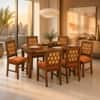 Globally Indian Helene Solid Sheesham Wood 6 Seater Dining Table Set 6 Chairs Navy Blue