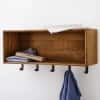 Modern Solid Wood Shelf with Hooks in Morgan Natural & Metal Black