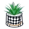 Highly Attractive Faux Plant With A Checkered Patterned Ceramic Pot In A Stand