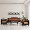 Rattan Solid wood two seater sofa in Black FinishCopper Orange Colour Fabric
