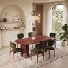 Brava Solid Wood 6 Seater Dining Table with 6 Oille Solid Wood Dining Chair in (Finish: Honey, Colour: Deep Olive)