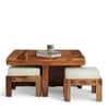 Blane Sheesham Wood Accent Coffee Table Set With 4 Stools In Natural Teak Finish