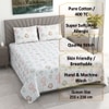 White Floral 400 Tc Cotton Flat  Double Queen Size Bedsheet With 2 Pillow Cover
