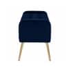 Doe Buck Upholstered Storage Bench in Blue Colour with Gold Legs