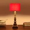 Devansh Red Cotton Table Lamp With  Wood Natural Base (7X7X21.25 Inches)-4