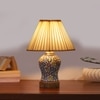 Devansh Off-White Cotton Straight Pleated Shade Lamp With Wood & Mosaic Glass Base For Decoration/Office/Home/Gifting/Study For Decoration/Office/Home/Gifting/Study