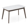 Lunar Solid Wood and Carrara White 6 Seater with 6 Lunar Dining Chair (Finish : Danish Walnut, Colour: Dark Coral)