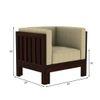 Prashiv 1 Seater Wooden Sofa (Creame Colour, Walnut Finish)