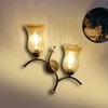 Devansh Metal Electric Wall Light in Gold Colour with Lavender Shade Count of 2 Lights