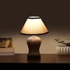 Devansh Conical White & Black  Cotton Shade Lamp With Wood & Mosaic Glass Base For Decoration/Office/Home/Gifting/Study For Decoration/Office/Home/Gifting/Study -(10X10X14.5) Inches -A