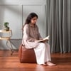 Cube Collection Tan Faux Leather Pouf Ottoman