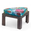 Nashville Sheesham Wood 4 Seater Coffee Table Set In Antique Grey Finish Floral Print Green Kantha Cushion