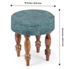 Roswell Sheesham Wood Round Stool in Blue Jacquard Work Fabric Upholstery