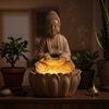 Beige Fiber Fegan Glass Lotus Buddha Indoor Water Fountain