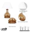 AYANA Brown Wood and Amber Glass Table Lamp with White Cotton Shade