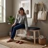 Scandinavian Ozel Bench Beige Natural Wood Finish