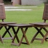 Alfresco Solid Wood Outdoor Folding Square Table with Two Square Chairs in Brown Colour