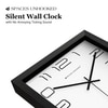 Spaces Unhooked Square Wooden Wall Clock, Black Frame, White Dial with Modern Outline Numerals