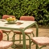Dastoori Ceramic Tile Outdoor Dining Table with Six Chairs in Beige Colour