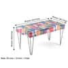 Velas Sheesham Wood Mid-Century 2 Seater Dining Bench with Metal Legs and Fruit Print Blue