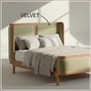 Valerio Duo-Panel Luxe Queen Size Bed in Green colour Velvet with Oak wood Frame