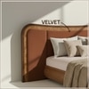 Elowen Softline Queen Size Bed in velvet With Oak wood Frame & Hydraulic Storage