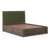 Avon Solid Wood Queen Size Bed With Box Storage (Danish Walnut Finish, Moss Green Colour)