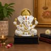 Devotional Siddhi Aura Ganesha Statue in White and Gold Colour