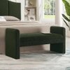 Wooden Twist Soft Hropzy Boucle Upholstered Armrest Ottoman Bench in Green Colour