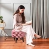 Hues Jacquard Wooden Ottoman in Red Color