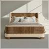 Heritage Cane Upholstered Queen Size Bed in Linen With Oak wood Frame